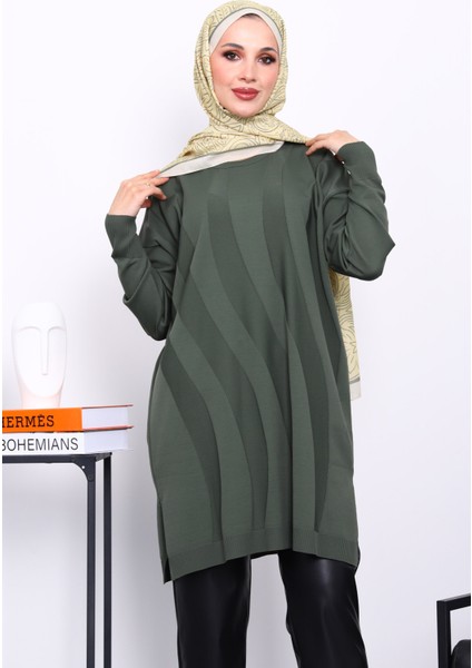 Haki Soğuk İplik Merserize Triko Tunik