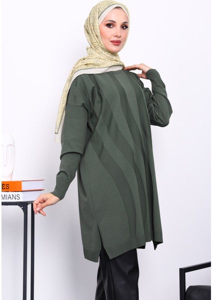 Haki Soğuk İplik Merserize Triko Tunik modelleri