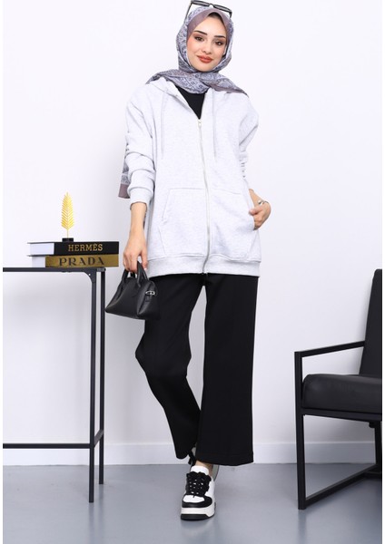 Gri Cepli Fermuarlı Üç İplik Şardonlu Hırka fiyatları