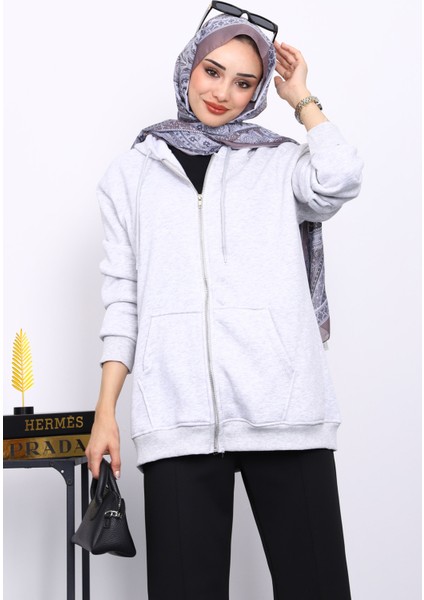 Gri Cepli Fermuarlı Üç İplik Şardonlu Hırka modelleri