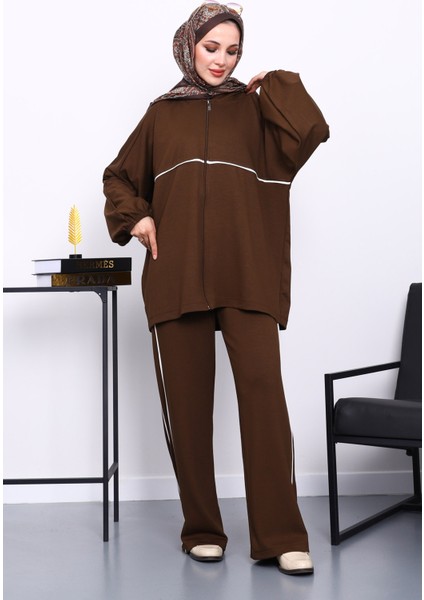 Kahverengi Fermuarlı Sweat Pantolonlu Modal Takım fiyatları