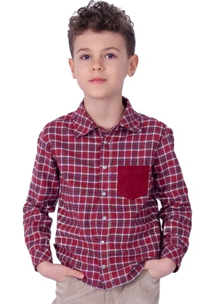 Pamuklu Pötikare Ekose Kışlık Erkek Çocuk Gömlek Kırmızı