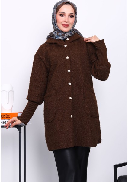 Kahverengi Kapşonlu Buklet Kaban