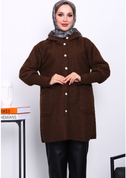 Kahverengi Kapşonlu Buklet Kaban modelleri