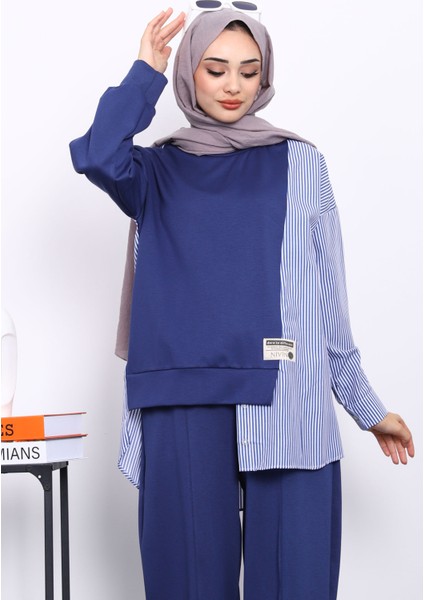 Lacivert Garnili Tunik Pantolonlu Çizgili Takım fiyatları