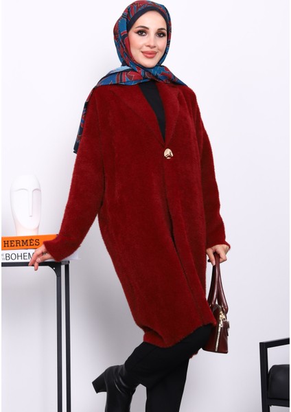 Bordo Tek Düğmeli Angora Yumoş Triko Hırka fiyatları