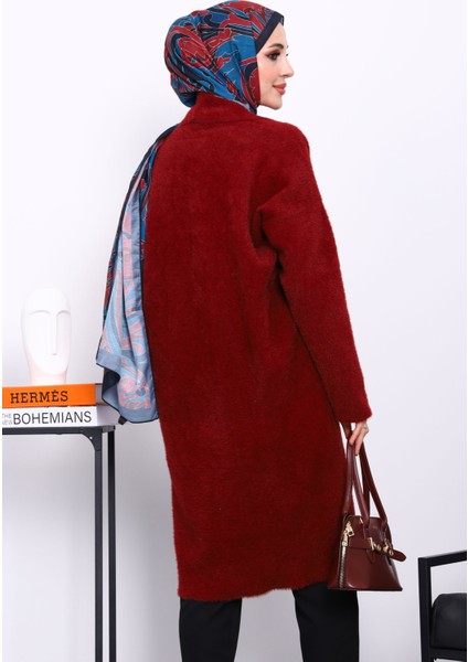 Bordo Tek Düğmeli Angora Yumoş Triko Hırka fırsatları