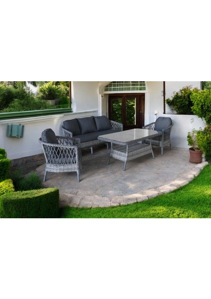 Miami 5 Kisilik(3-1-1-Masa) Rattan Örgü Bahçe & Balkon & Teras Oturma Grubu Minderli & Camli & Masali Takimi Docin GINSTENE0S C5C Tl fiyatları