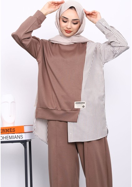 Vizon Garnili Tunik Pantolonlu Çizgili Takım modelleri