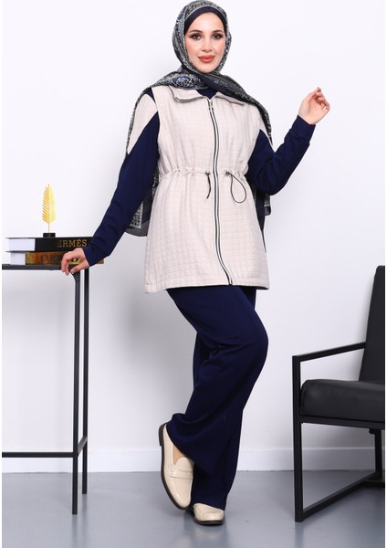 Lacivert Kapitone Yelekli Tunik Pantolonlu Takım fiyatları