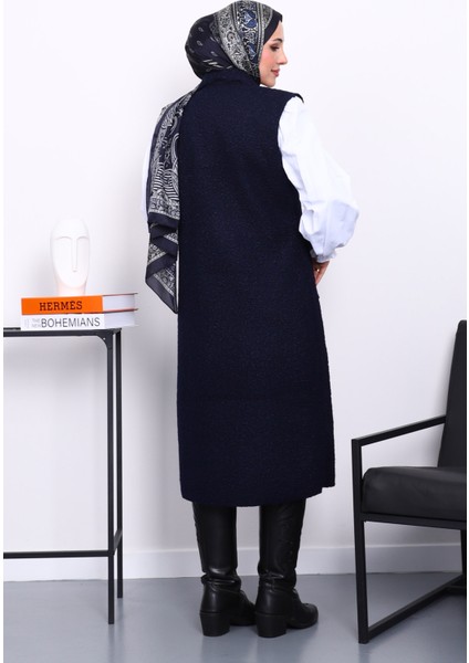 Lacivert Düğmeli Uzun Buklet Yelek fırsatları