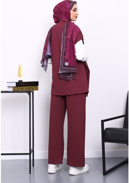 Bordo Yelekli Tunik Pantolon Üçlü Takım fırsatları