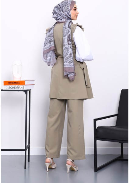 Haki Gömlek Yelek Pantolonlu Üçlü Takım fırsatları