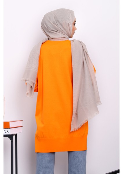 Oranj Kazayağı Desenli Soğuk İplik Triko Tunik modelleri