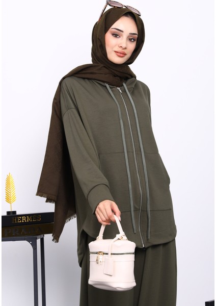 Haki Önü Kısa Arkası Uzun Tunik Pantolonlu Takım modelleri
