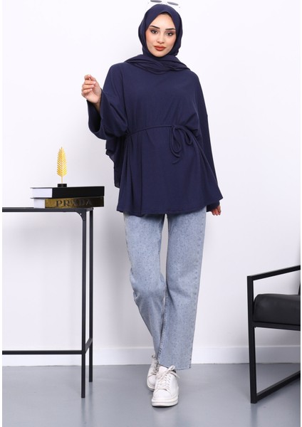 Lacivert Yanları Yırtmaçlı Bel Ipli Tunik fiyatları