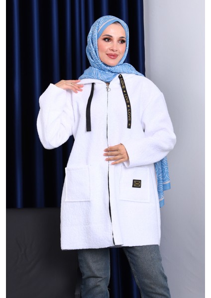 Ekru Kapşonlu Cepli Buklet Kaban fiyatları