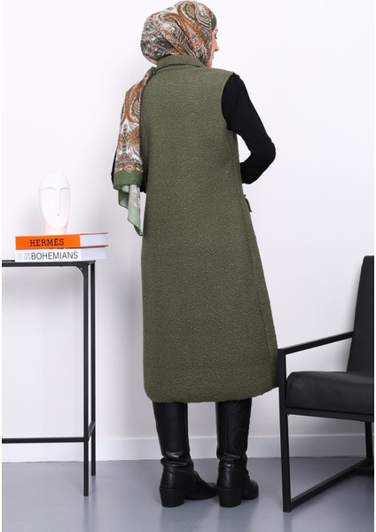 Haki Düğmeli Uzun Buklet Yelek fırsatları