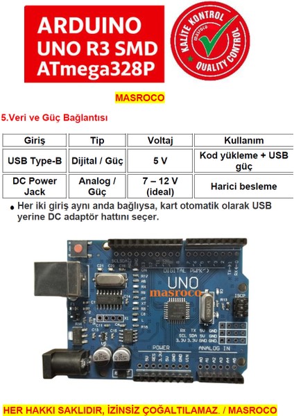 Uno R3 SMD (CH340G) + USB Kablo ve Header Hediyeli indirimleri