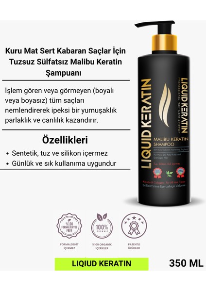 Kuru Mat Sert Kabaran Saçlara - Tuzsuz Malibu Keratin Şampuanı (350ML)