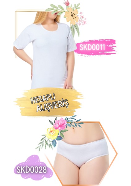 Kadın Kollu Kaşkorse Atlet ve Ribana Külot Takım 6'lı Set (12 Parça) SKD0011 - SKD0028