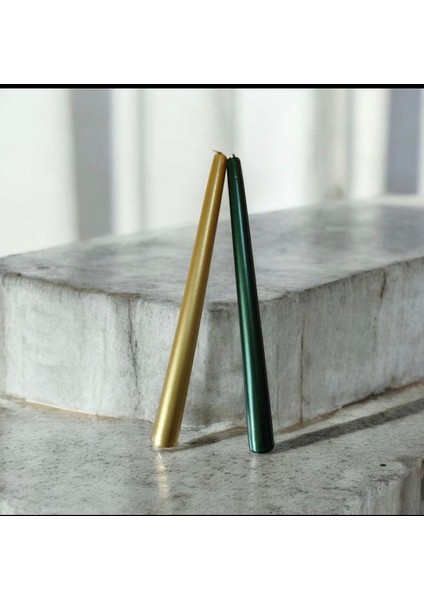 2'li Metalik Yeşil ve Gold-Şamdan Mum-Konik Mum