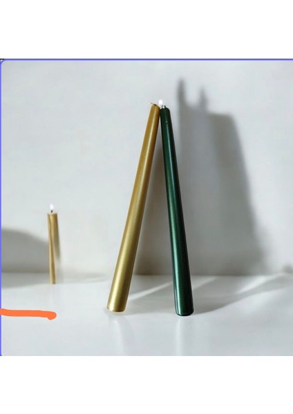 2'li Metalik Yeşil ve Gold-Şamdan Mum-Konik Mum fiyatları