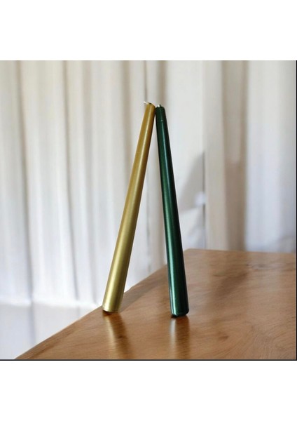 2'li Metalik Yeşil ve Gold-Şamdan Mum-Konik Mum modelleri
