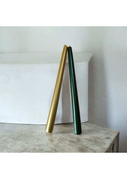 2'li Metalik Yeşil ve Gold-Şamdan Mum-Konik Mum fırsatları