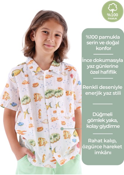 %100 Pamuk Desenli Yazlık Erkek Çocuk Gömlek