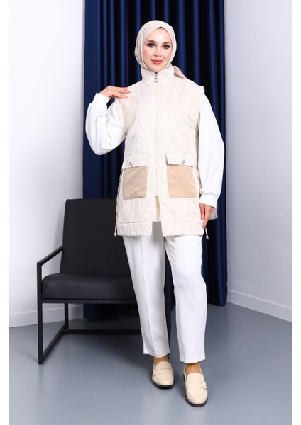 Ekru Tunik Yelek Pantolon Üçlü Kombin Takım fiyatları