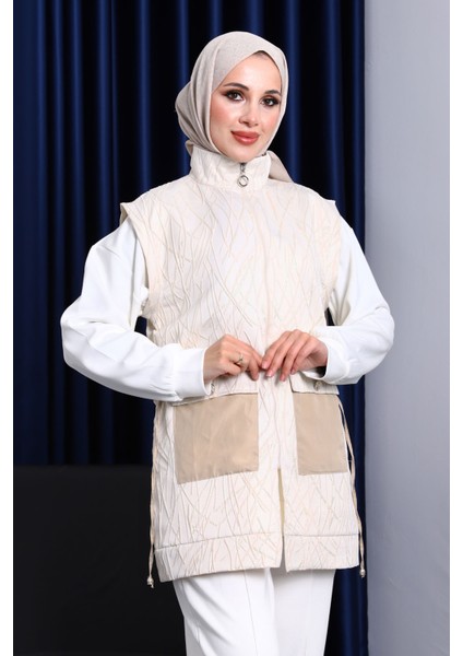 Ekru Tunik Yelek Pantolon Üçlü Kombin Takım modelleri