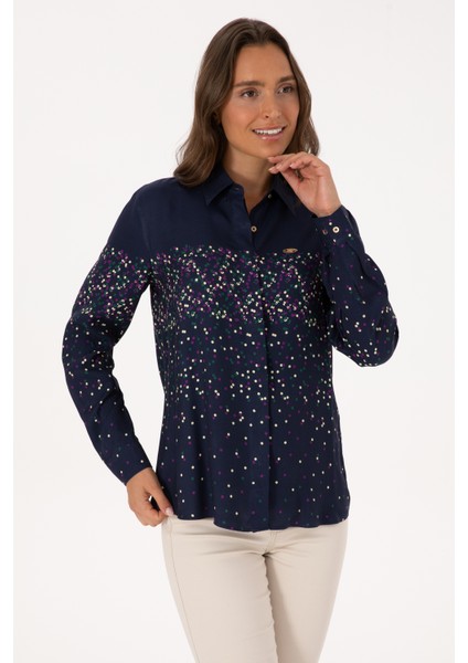Kadın Lacivert Gömlek Desenli 50308965-VR033