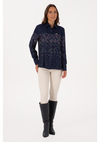 Kadın Lacivert Gömlek Desenli 50308965-VR033 fırsatları