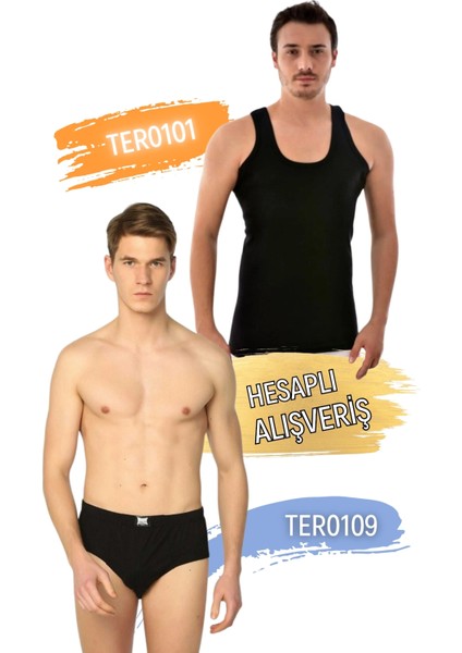 Erkek Pamuklu Klasik Penye Atlet ve Külot Takım 6'lı Set (12 Parça) TER0101 - TER0109