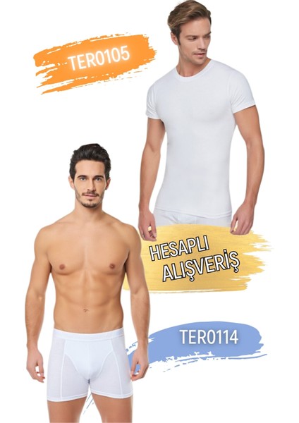 Erkek Pamuklu V Yaka Atlet ve Likralı Boxer Takım 6'lı Set (12 Parça) TER0105 - TER0114