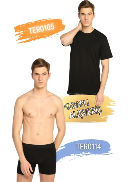 Erkek Pamuklu V Yaka Atlet ve Likralı Boxer Takım 6'lı Set (12 Parça) TER0105 - TER0114 fırsatları