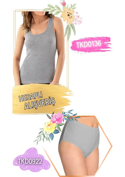 Kadın Ribana Geniş Askılı Atlet ve Desenli Külot Takım 6'lı Set (12 Parça) TKD0136 - TKD0922
