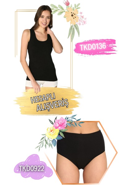 Kadın Ribana Geniş Askılı Atlet ve Desenli Külot Takım 6'lı Set (12 Parça) TKD0136 - TKD0922 fırsatları