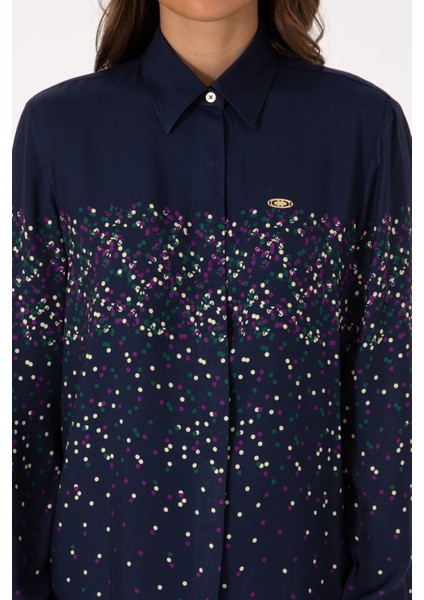 Kadın Lacivert Gömlek Desenli 50308965-VR033