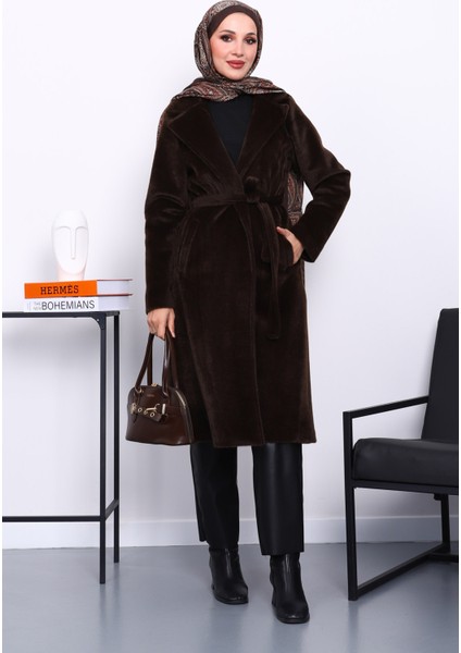 Kahverengi Kruvaze Yaka Cepli Angora Kaşe Kaban fiyatları