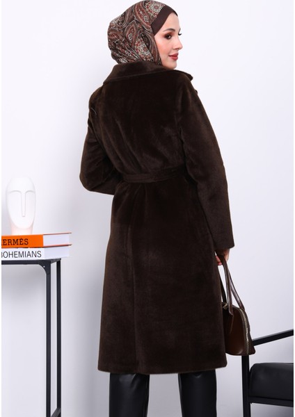 Kahverengi Kruvaze Yaka Cepli Angora Kaşe Kaban fırsatları