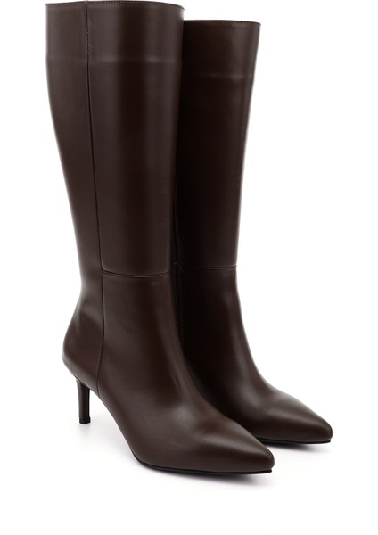 Kadın Kahverengi Platinum Fermuarlı İnce Topuklu Hakiki Deri Çizme fiyatları