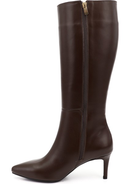 Kadın Kahverengi Platinum Fermuarlı İnce Topuklu Hakiki Deri Çizme modelleri