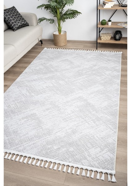 Brendon Koleksiyonu mt Ponpon Saçaklı Premium Kalite Oturma Odası, Mutfak, Antre, Koridor Halısı Gri