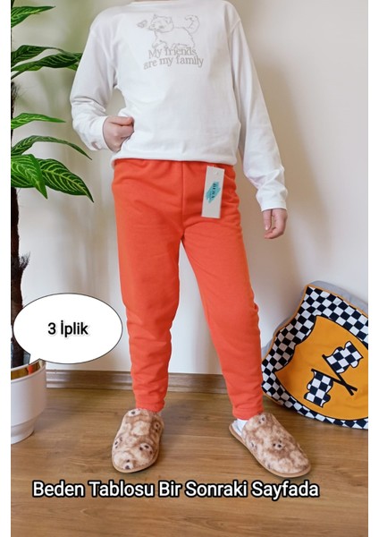 Çocuk Turuncu 3 Iplik Şardonlu Paçası Lastikli Kışlık Eşofman Altı