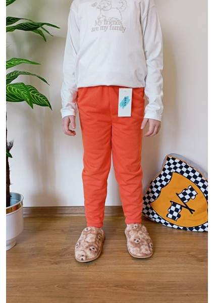 Çocuk Turuncu 3 Iplik Şardonlu Paçası Lastikli Kışlık Eşofman Altı fırsatları