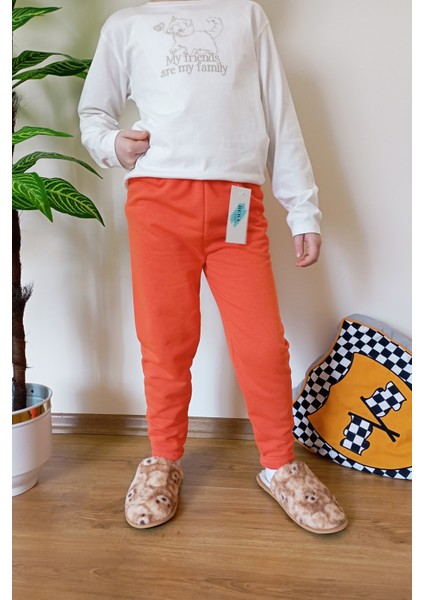 Çocuk Turuncu 3 Iplik Şardonlu Paçası Lastikli Kışlık Eşofman Altı indirimleri