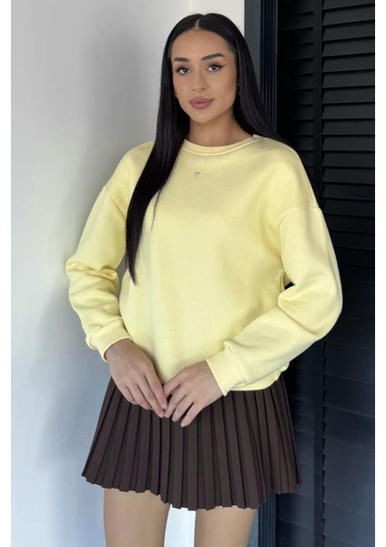 Kadın Bisiklet Yaka Şardonlu Ön Taş Işlemeli Sweatshirt P-00018610 fiyatları