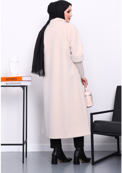 Krem Düğmeli Angora Kaban fırsatları